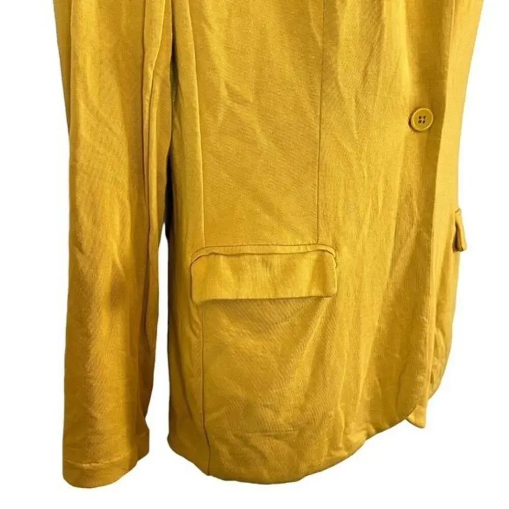 Magaschoni Womens Mustard Preppy Stretch Knit Suit Jacket Blazer Career Small